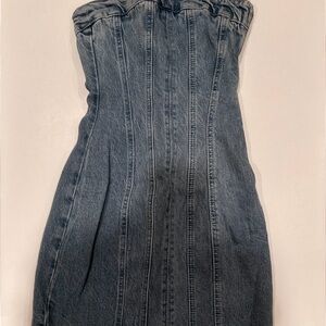 Zara Blue Denim Strapless Mini Dress